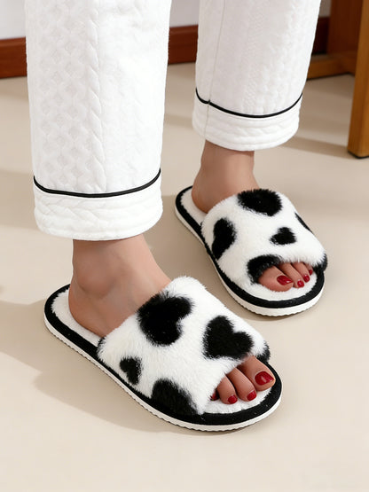 Bulk Slippers | Love Heart Print Fuzzy Open Toe Slippers Women Spring Summer Breathable Indoor Home Shoes Wholesale