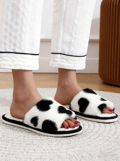 Bulk Slippers | Love Heart Print Fuzzy Open Toe Slippers Women Spring Summer Breathable Indoor Home Shoes Wholesale