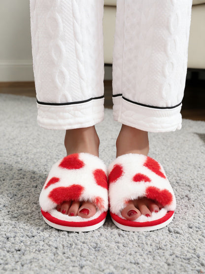 Bulk Slippers | Love Heart Print Fuzzy Open Toe Slippers Women Spring Summer Breathable Indoor Home Shoes Wholesale