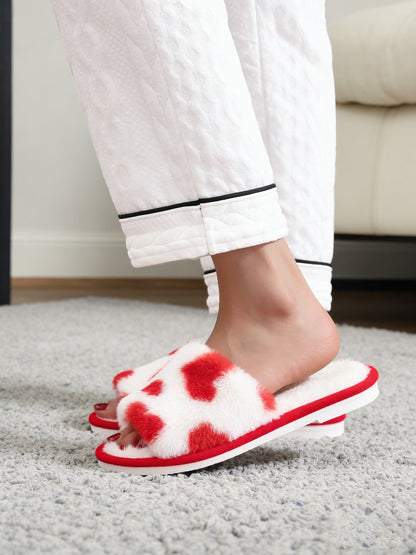 Bulk Slippers | Love Heart Print Fuzzy Open Toe Slippers Women Spring Summer Breathable Indoor Home Shoes Wholesale