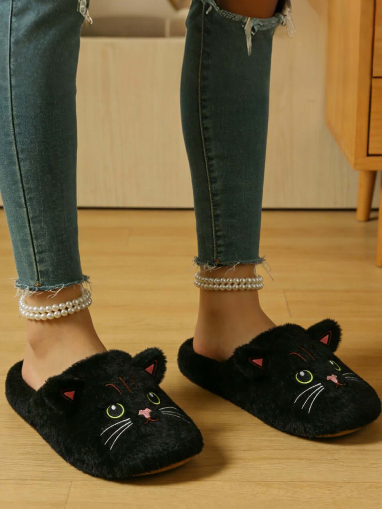 Тапочки оптом | Мягкие пушистые тапочки с кошачьей мордочкой для женщин, зимняя теплая домашняя обувь оптом 