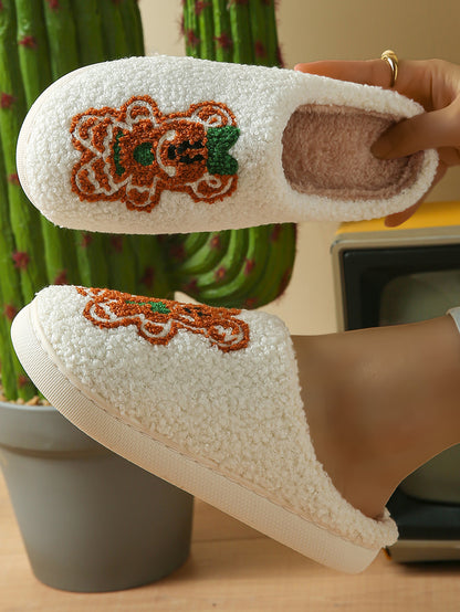 Bulk Slippers | Unisex Gingerbread Man Fuzzy Slippers Winter Warm Indoor Home Shoes Wholesale