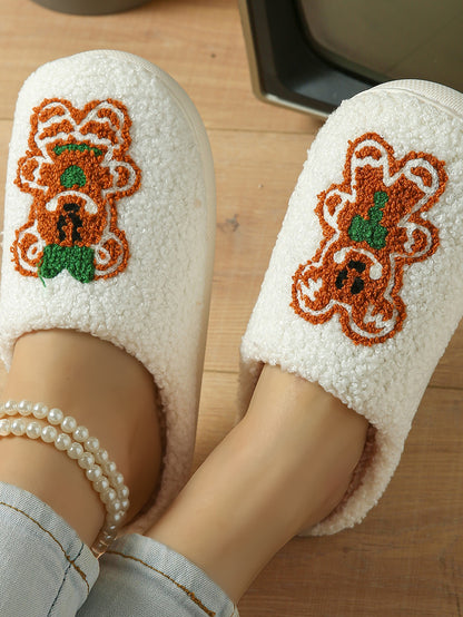 Bulk Slippers | Unisex Gingerbread Man Fuzzy Slippers Winter Warm Indoor Home Shoes Wholesale