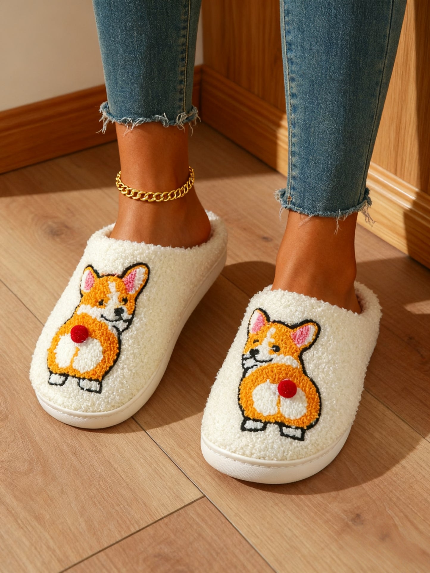 Bulk Slippers | Soft Unisex Cute Corgi Fuzzy Slippers Winter Warm Indoor Family Shoes Wholesale