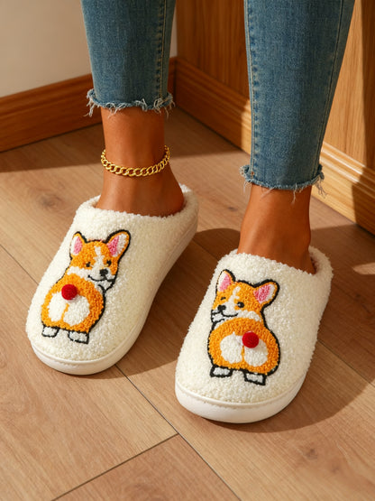 Bulk Slippers | Soft Unisex Cute Corgi Fuzzy Slippers Winter Warm Indoor Family Shoes Wholesale