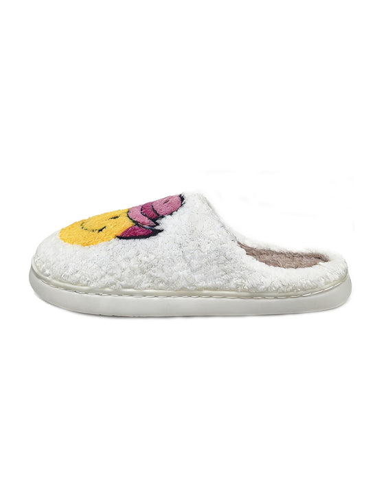 Bulk Slippers | Unisex Cowboy Smiley Embroidery Fuzzy Slippers Winter Warm Indoor Home Shoes Wholesale