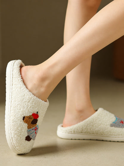 Bulk Slippers | Unisex Bear Embroidery Fuzzy Slippers Winter Warm Indoor Home Shoes Wholesale