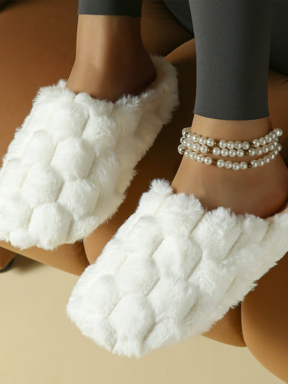 Bulk Slippers | Plush Fuzzy Plaid Slippers Women Winter Warm Indoor House Shoes Wholesale