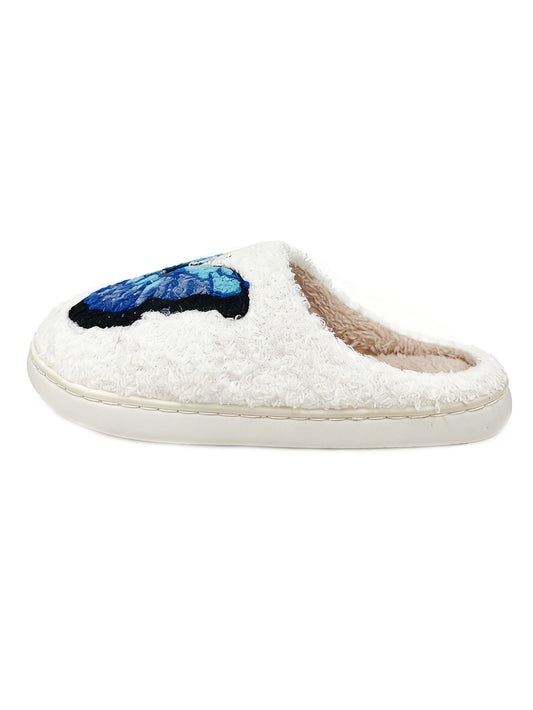 Bulk Slippers | Unisex Butterfly Embroidery Fuzzy Slippers Winter Warm Indoor Home Shoes Wholesale