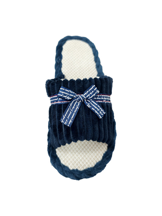 Bulk Slippers | Soft Striped Bow Corduroy Slippers Women Winter Cozy Indoor House Shoes Wholesale