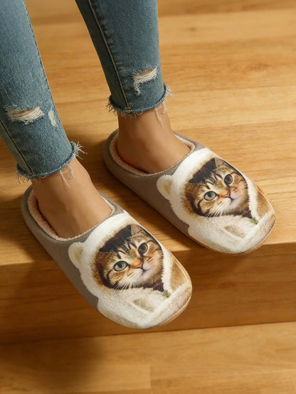 Тапочки оптом | Мягкие плюшевые тапочки с кошачьим принтом для женщин, зимняя теплая, тихая домашняя обувь оптом 