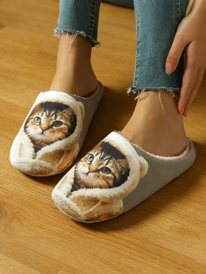 Тапочки оптом | Мягкие плюшевые тапочки с кошачьим принтом для женщин, зимняя теплая, тихая домашняя обувь оптом 