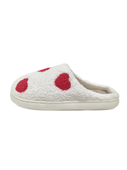 Bulk Slippers | Unisex Red Heart Embroidery Fuzzy Slippers Winter Warm Indoor Home Shoes Wholesale