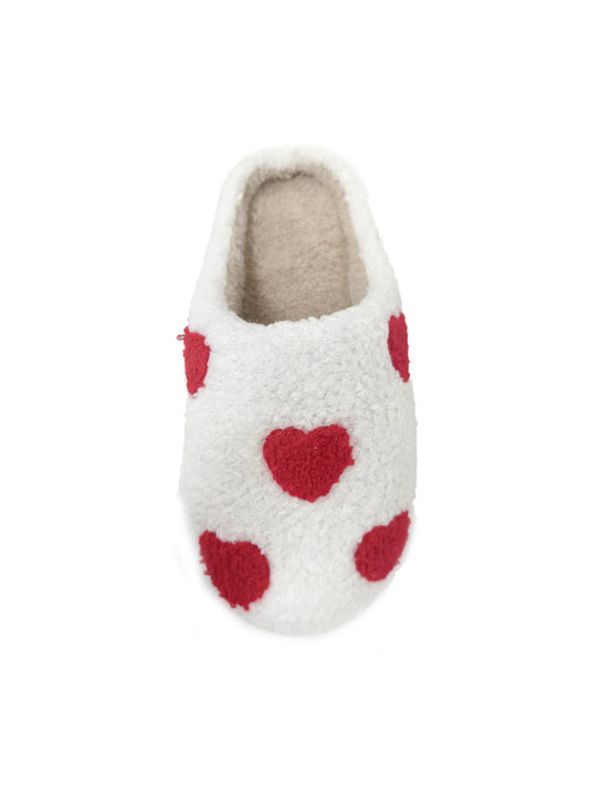 Bulk Slippers | Unisex Red Heart Embroidery Fuzzy Slippers Winter Warm Indoor Home Shoes Wholesale