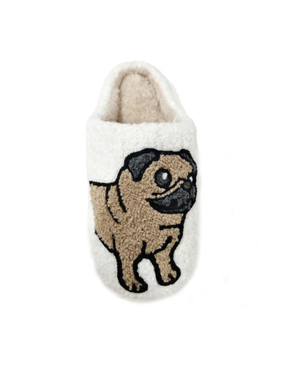 Bulk Slippers | Soft Unisex Cute Pug Fuzzy Slippers Winter Warm Indoor Family Shoes Wholesale