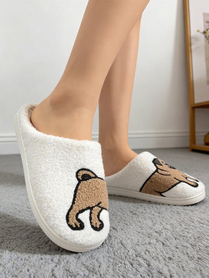 Bulk Slippers | Soft Unisex Cute Pug Fuzzy Slippers Winter Warm Indoor Family Shoes Wholesale