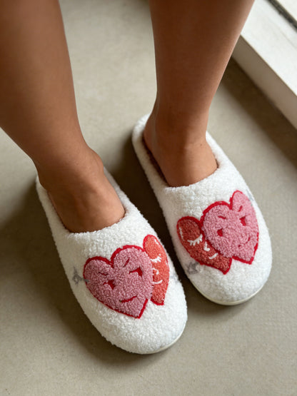 Bulk Slippers | Unisex Heart Embroidery Fuzzy Slippers Winter Warm Indoor Home Shoes Wholesale