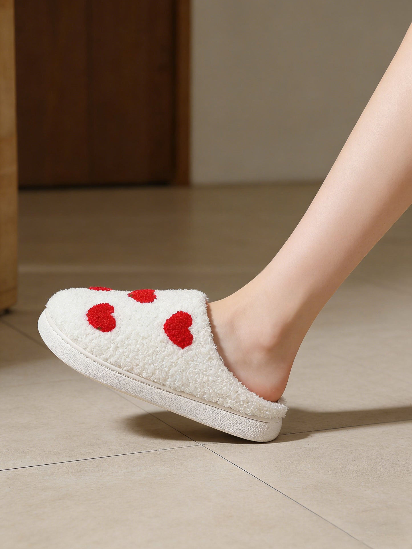 Bulk Slippers | Unisex Red Heart Embroidery Fuzzy Slippers Winter Warm Indoor Home Shoes Wholesale