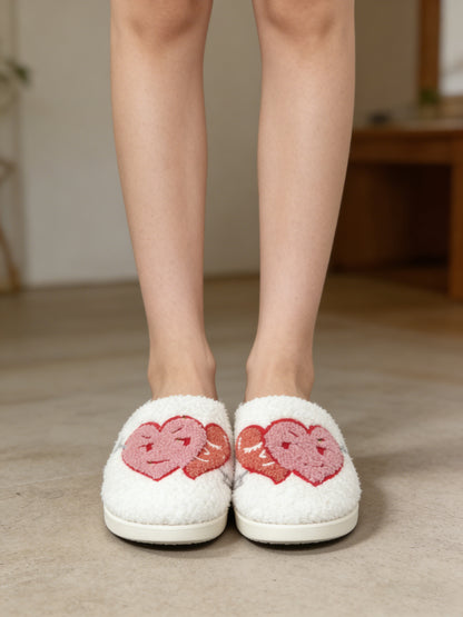 Bulk Slippers | Unisex Heart Embroidery Fuzzy Slippers Winter Warm Indoor Home Shoes Wholesale