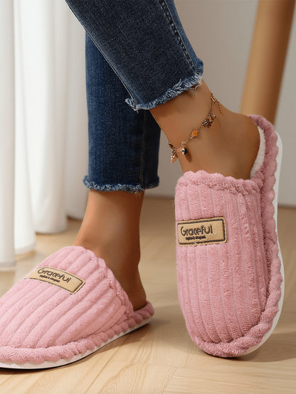 Bulk Slippers | Soft Ribbed Plush Slippers Women Winter Warm Anti-slip Indoor Shoes Wholesale