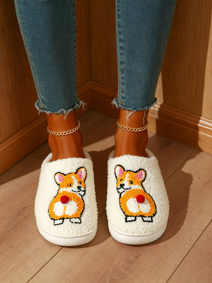 Bulk Slippers | Soft Unisex Cute Corgi Fuzzy Slippers Winter Warm Indoor Family Shoes Wholesale