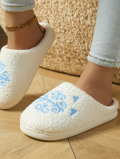 Bulk Slippers | Soft Unisex Blue Snowflake Fuzzy Slippers Winter Warm Indoor Family Shoes Wholesale